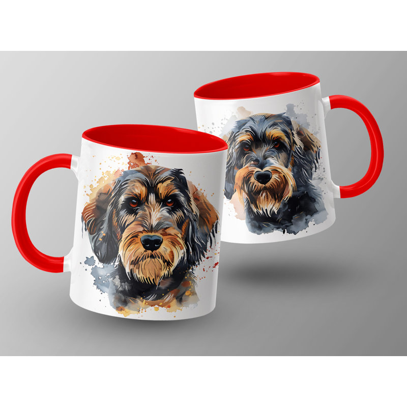 Wirehaired Dachshund Dog Art Design 11oz Coffee Mug, 2, Red