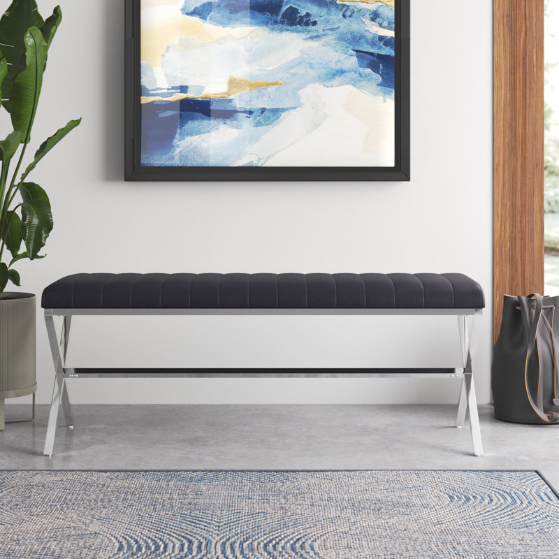 Upholstered Bench, Black/Silver