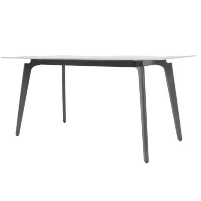 56.08" Modern White Rectangular Dining Table, Dark Grey Metal Legs, Sintered Stone Panel, Can Seat 6, - Burn And Low Permeability Table In Aesthetic, Top, Fits Odor