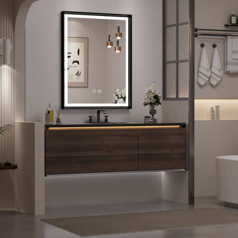 LED Bathroom Vanity Mirror with Anti-Fog and Dimmable Light, Aluminum Frame Wall Mirror, 28" x 36", Matte Black