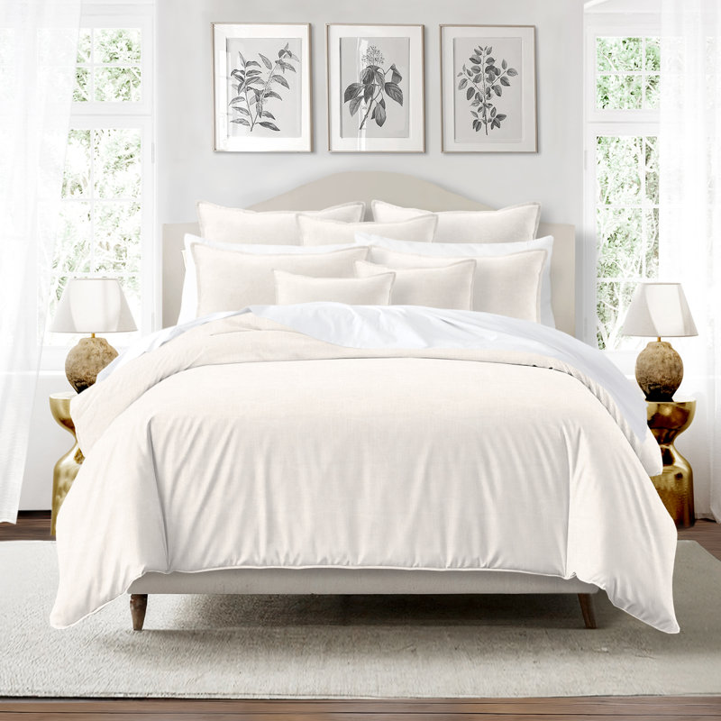 Elsie Linen Look Comforter 8 Piece Designer Set, California King Comforter + 7 Additional Pieces, Ivory