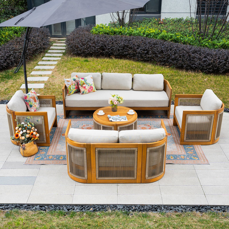 Ensemble de conversation pour patio 7 personnes en bois d'acacia avec coussins Brewsty