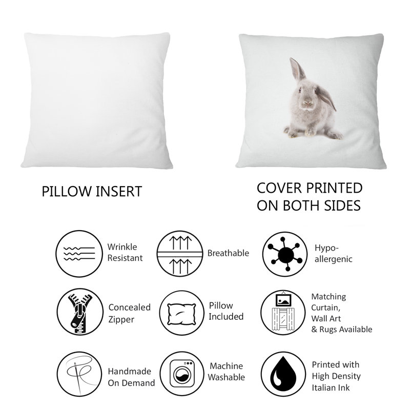 Portrait d'un lapin sur blanc I - coussin décoratif traditionnel imprimé
