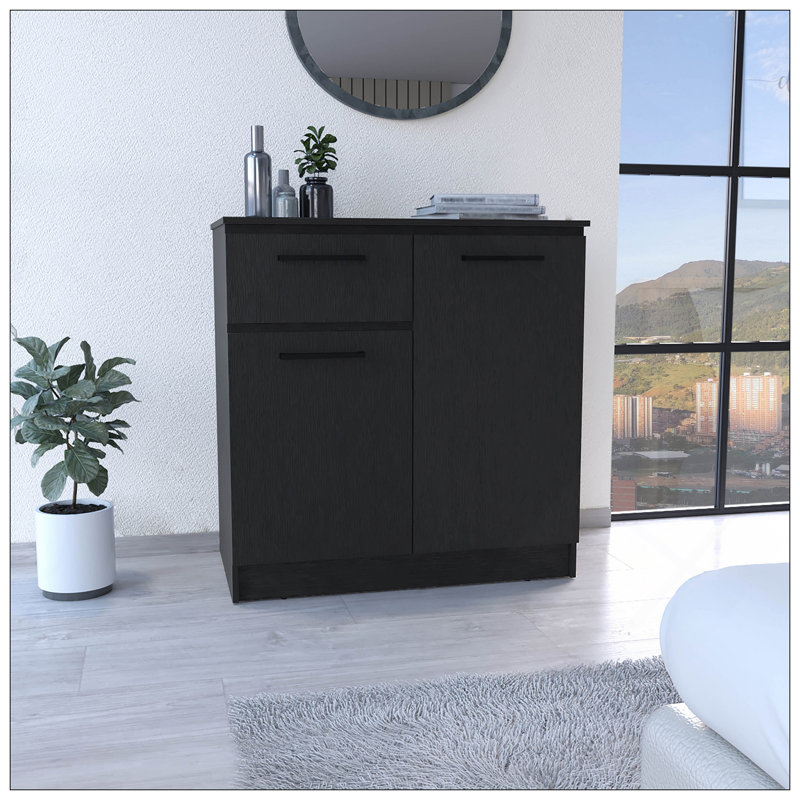 Commode à 2 portes et tiroir simple, noir