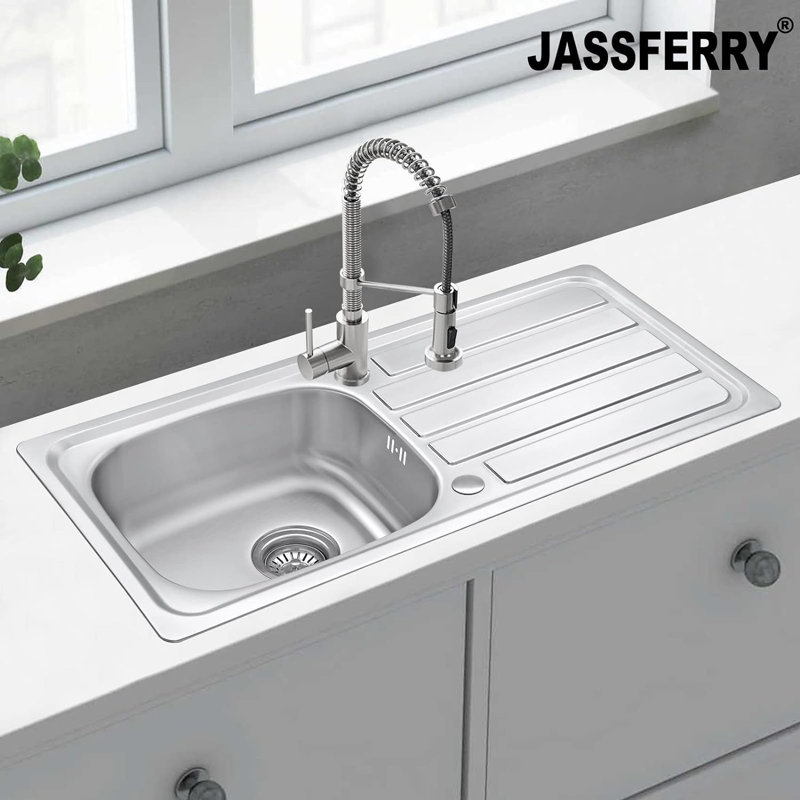 Belfry Kitchen Lytham 430mm W Single Bowl Stainless Steel Kitchen Sink with 2 Faucet Holes
