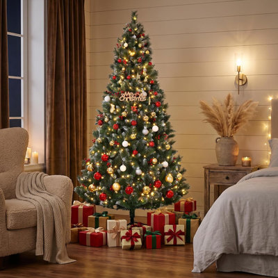 Sapin de Noël artificiel de 1,80 m, pré-illuminé et recouvert de neige floquée, 250 lumières, 778 branches