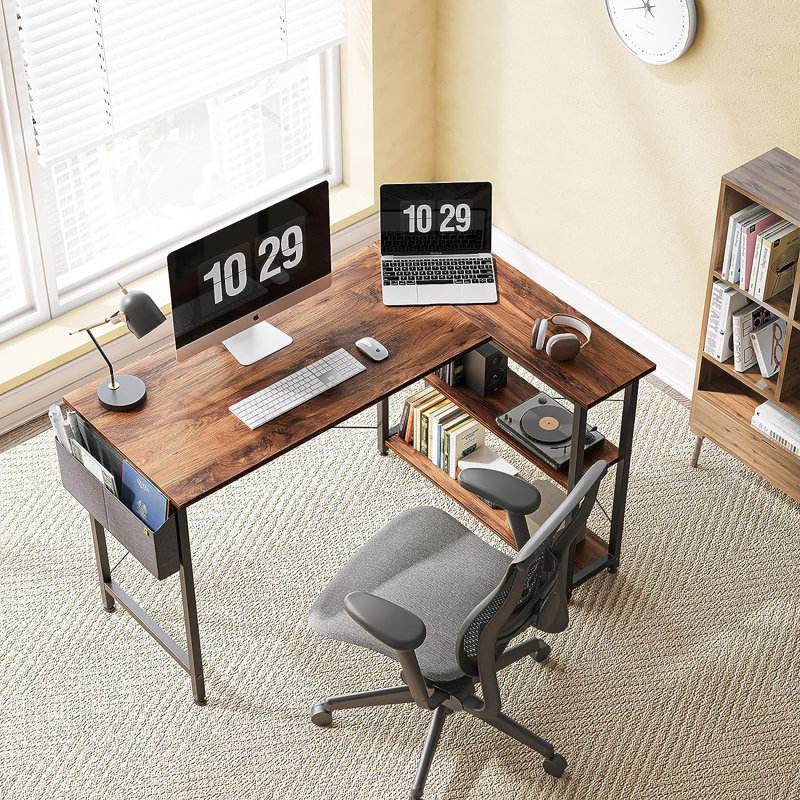 Anacleta L-Shape Desk, 28.7" H x 47" W x 27.5" D, Brown