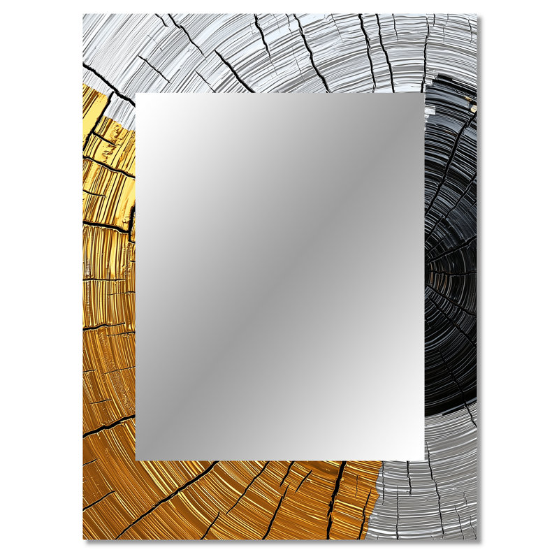 Golden Grey Wood Slide Roots Of Serenity II - Trees Decorative Mirror, Traditional Wall Mirror, Printed Metal Art, 40" x 30"