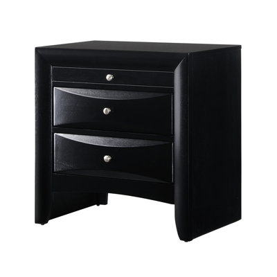 Table de chevet contemporaine à 2 tiroirs en bois massif avec finition noire