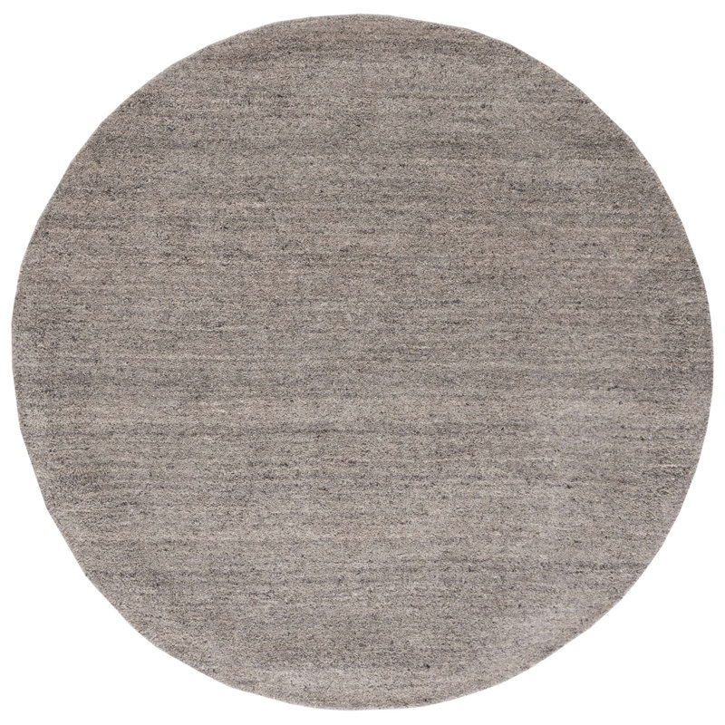 Tapis gris clair en laine / coton et autres fibres touffeté à la main Himalaya, Rond 7 pi