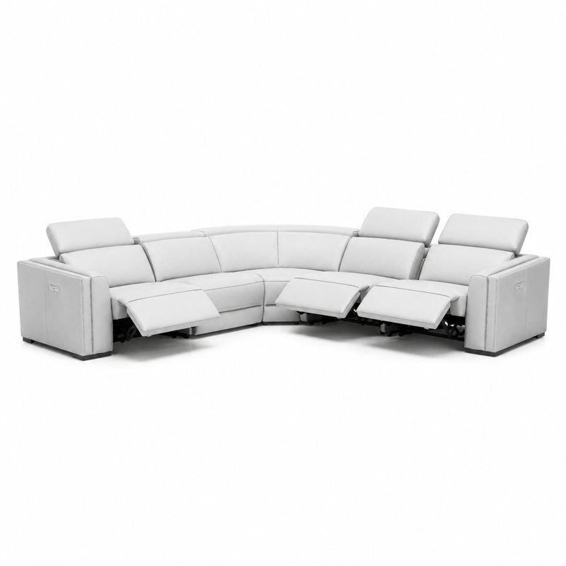 Lyon - White Leather Sectional Sofa With 3 Recliners