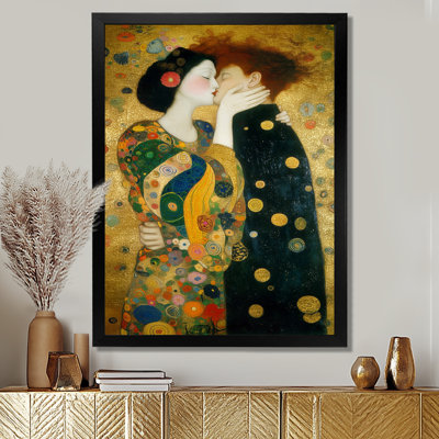 Intimate Painting Of Couple Embracing - Couple Wall Art, Green Figurative Canvas Print