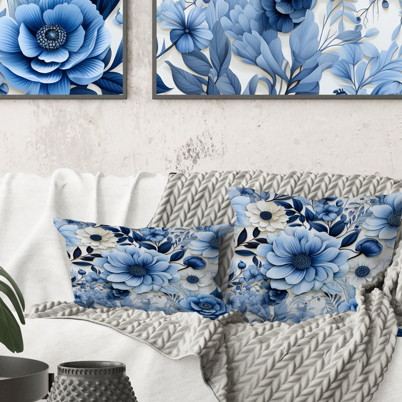Motif floral excentrique bleu aquarelle II - coussin imprimé floral