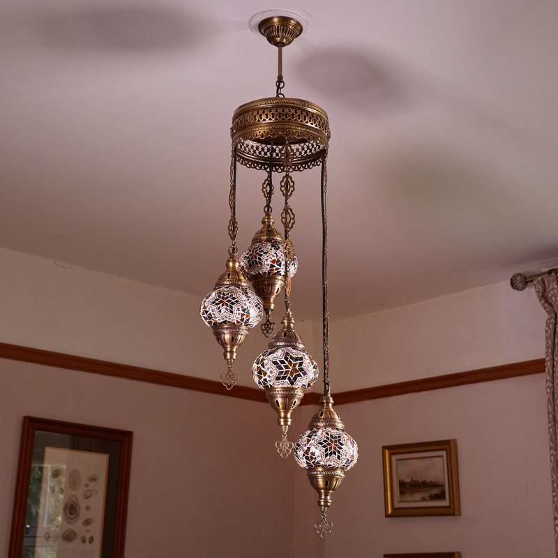 Karlie 4 - Light Antique Bronze Cluster Pendant, Brown/Amber