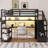 Full Size Metal Loft Bed with Staircase, Wardrobe, L-Shaped Desk, Storage Shelves, LED Lights & Charging Station-171954729