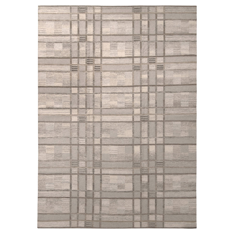 Rug & Kilim’S Scandinavian Style Geometric Beige-Brown Gray And Blue Wool Kilim, Rectangle 5' x 7'
