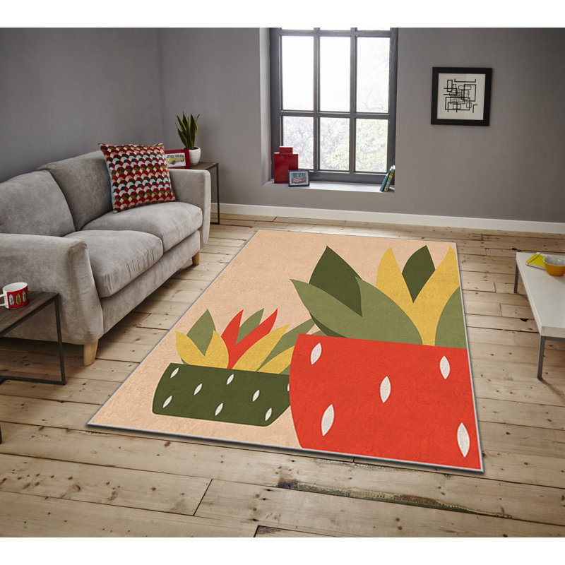 Tapis rectangulaire tissé à la machine en polyester brun clair / vert Devize, Rectangle 3 pi 11 po x 5 pi 11 po