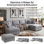 Grand canapé modulaire en forme de U de 128 po avec 2 repose-pieds mobiles, tissu chenille pour le salon et le cinéma maison-129387085
