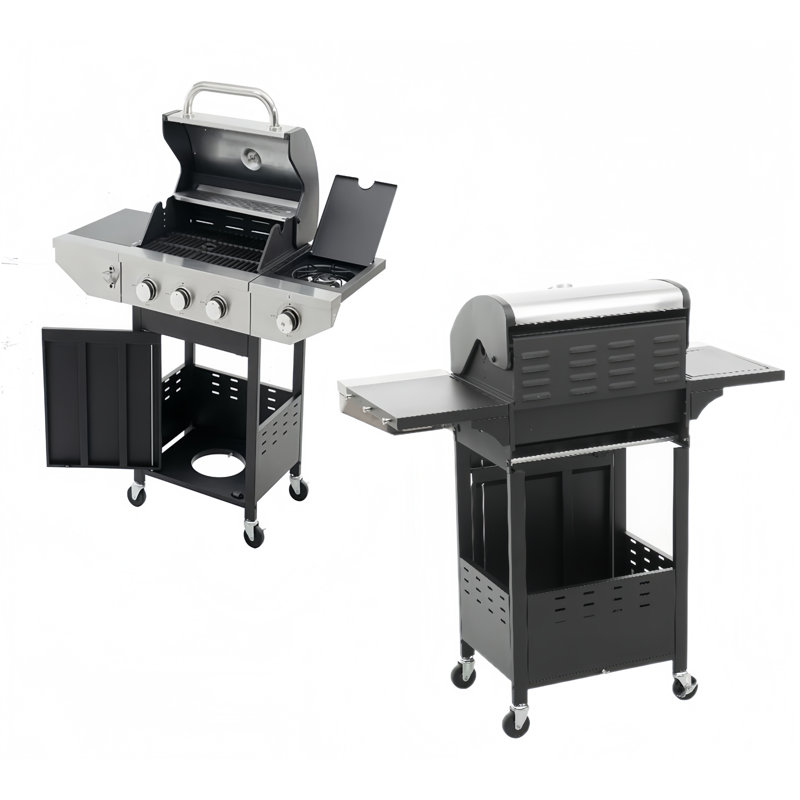 Barbecue au propane à 3 brûleurs avec brûleur latéral, couvercle, roues