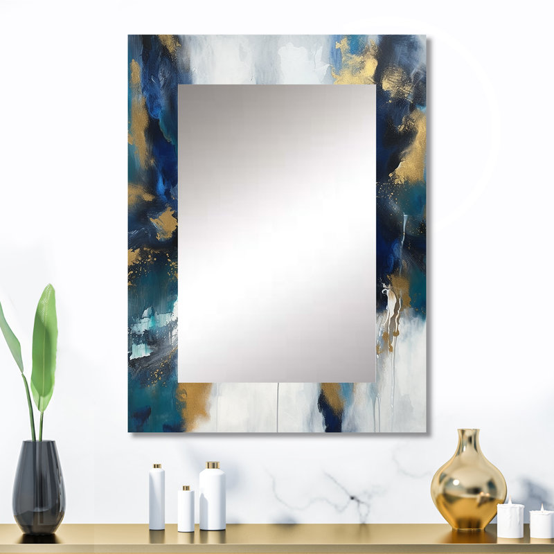 Indigo Awakening Abstract In Blue And Gold - Abstract Painting Unique Wall Mirror, Gold Mirror, Printed Metal Art, 32" x 24"