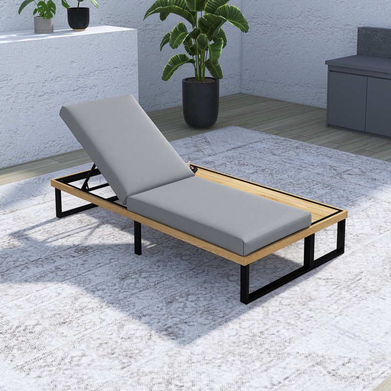 Chaise longue d'extérieur avec dossier réglable à 5 positions, Gris