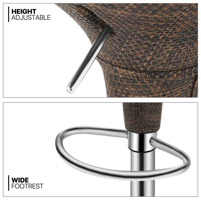 Brown Adjustable Swivel Metal and Rattan Bar Stools (Set of 2)