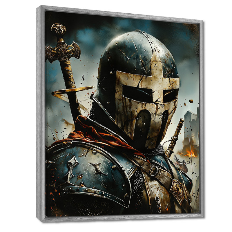 «The Crusader Path To The Saint» - Armée, art mural, Argent argent, Reproduction avec cadre flottant, H 32 po x l 16 po