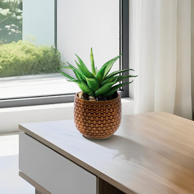 3 pots de fleurs en céramique orange et brun foncé, design moderne pour les espaces intérieurs, pot à fleurs brun de 9,49 po de largeur, petites plantes à fleurs, trou de drainage intégré