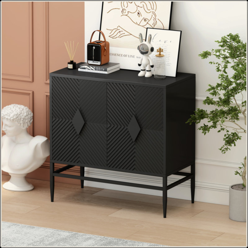 31.50" Modern 2 Door Wooden Storage Cabinet Accent Cabinet With Metal Leg Featuring Two-Tier Storage, For Living Room, Entryway And Dining Room, Painted In Black