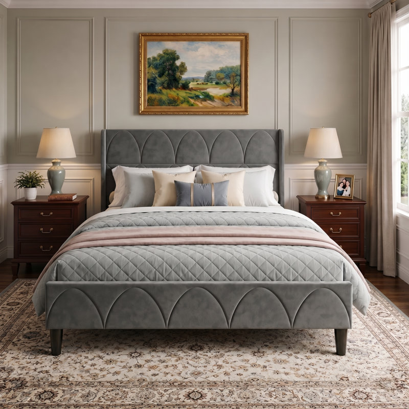 Modern Elegant Upholstered Bed, Gray, King