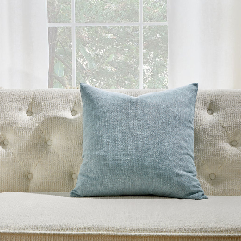 Coussin en mélange de coton SEATTLE SOLID, Bleu, Plumes