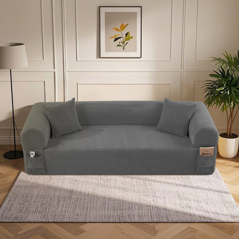 Boneless Floor Sofa Sofa-in-a-Box, No Installation & Easy to Transport Memory Foam With Individual Pocket Springs Seat Comfy Sofa Couch with 2 Matching Pillows, Couch for Living Room or Bedroom