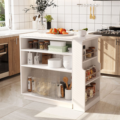 Modern Counter Table Bar Cabinet With Extendable Dining Table, Buffet Sideboard Storage