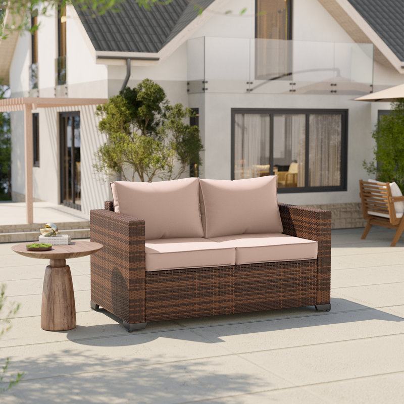 Causeuse d'extérieur élégante en osier, Beige