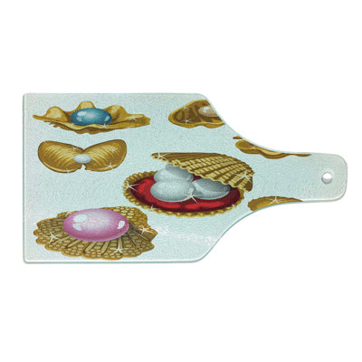 Ambesonne Pearls Tempered Glass Cutting Board Open Shells Sea Image Multicolor