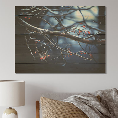 Arbre d'hiver au clair de lune III - paysage d'hiver sur bois
