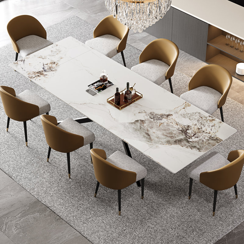 Cerinle 78.74'' To 110.24'' Extendable Rectangular Sintered Stone Dining Table For 10-12, Chanel White