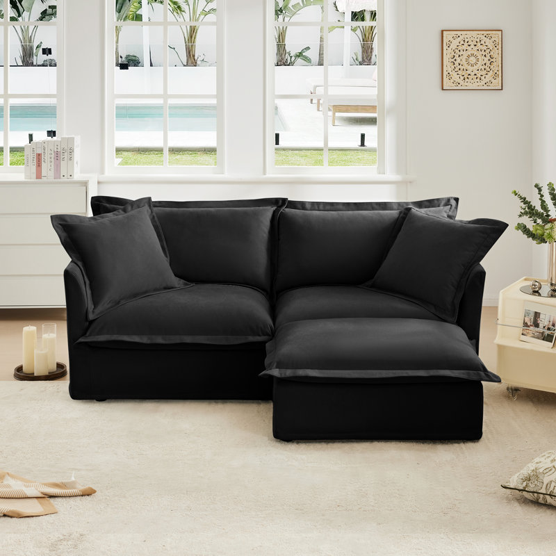 Australis Slipcovered Sectional 2 - Seater Sofa Couch, Orange Chenille, 34.6" H x 83.4" W x 33" D