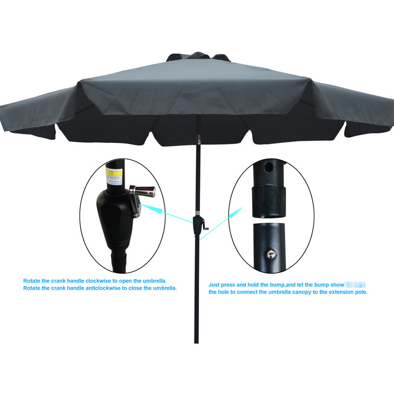 Parasol d'extérieur de 10 pi avec rabat, inclinaison de 8 nervures, manivelle facile, gris / anthracite, mât de 1,49 pouce, nervures de patio à baldaquin, imperméable, assemblage