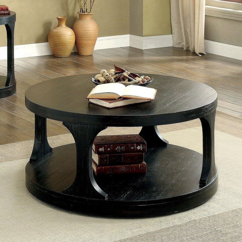Table de bout style transitionnel avec finition noire antique et structure audacieuse 1pc avec tablette de rangement supplémentaire