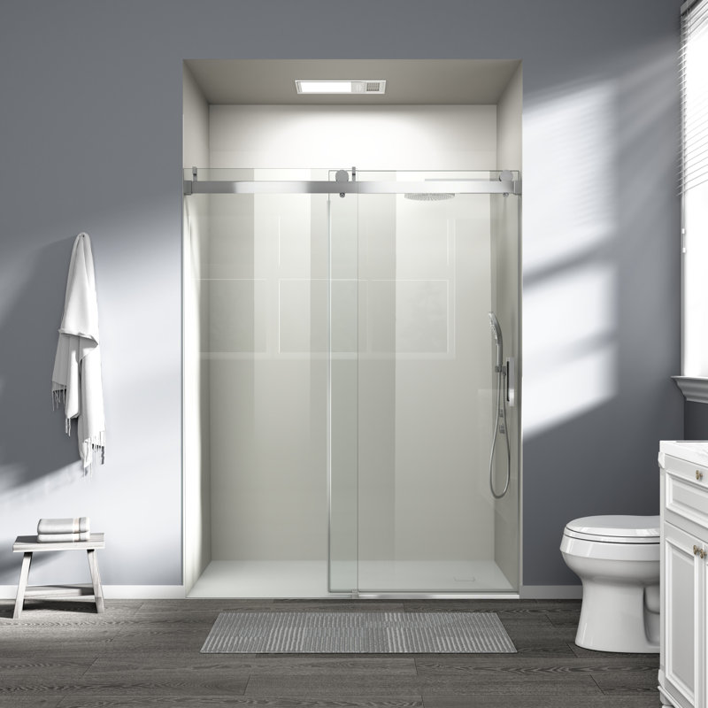 56"-60" W x 76" H Frameless Shower Door Soft-closing Single Sliding Tempered Glass with Explosion-proof Coating, Chrome