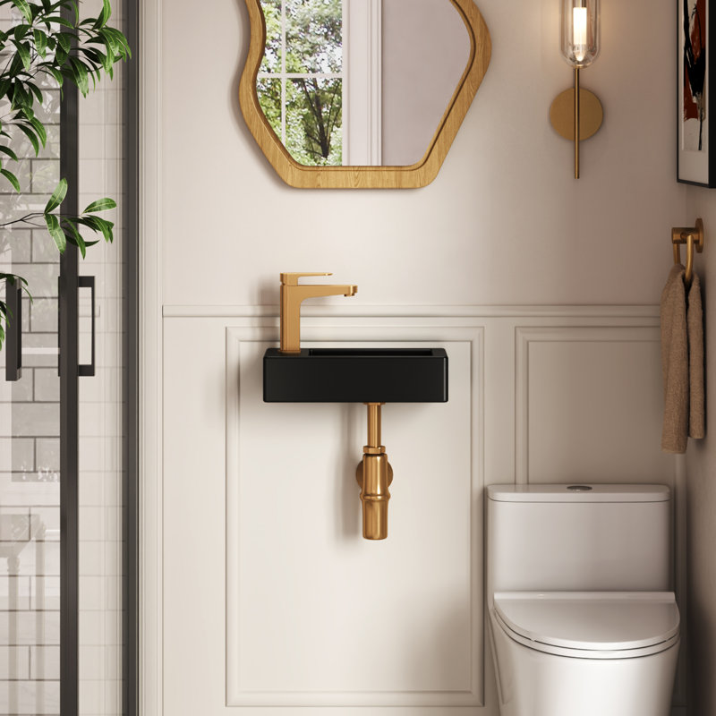 DeerValley 37 x 18 x 9cm Black Ceramic Rectangular Basin Small Wall Hung Bathroom Sink