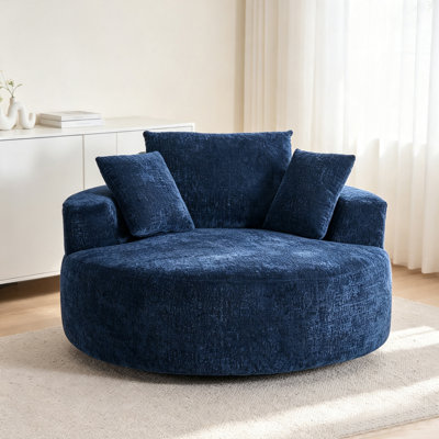 Oversized Barrel Accent Swivel Chair– 55" Waffle Chenille, Compression