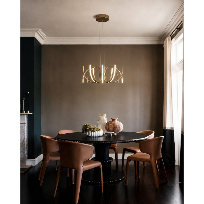 12-Light Gold Aluminum LED Chandelier With Diffusers, Gold