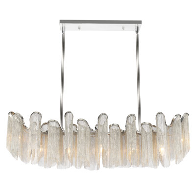 47'' 7-Light Down Chandelier with Chrome Finish For Dining Room, Living Room, Entryway – G9 LED Compatible – Aluminum Chain Curtain, Glam Modern Design