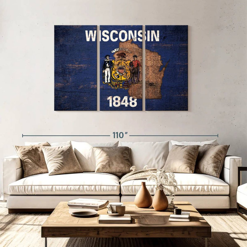 Borges State Map Over Wisconsin Flag, 48" H x 74" W
