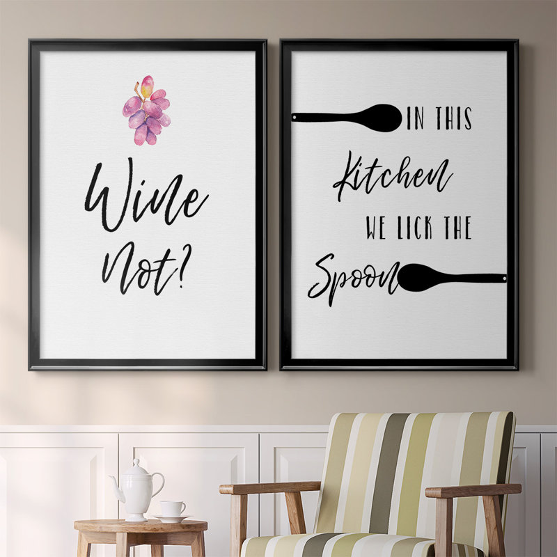 «Wine Not» - ensemble de 2 reproductions d'art sur toile encadrées, H 42,5 po x l 61 po x P 1,25 po, Noir