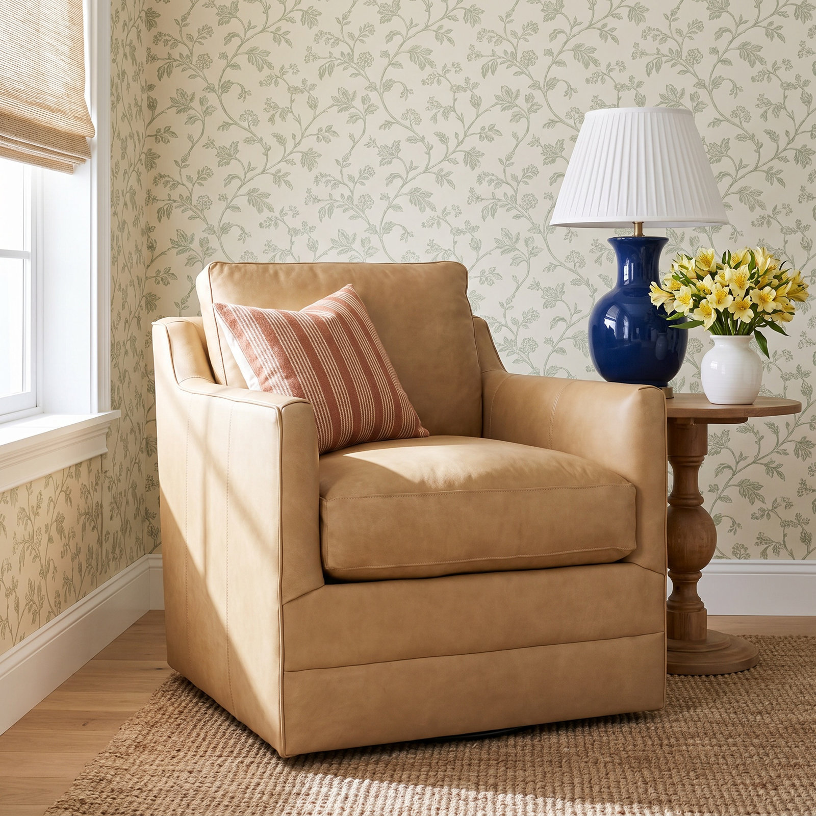 Madeline Genuine Leather Swivel Armchair