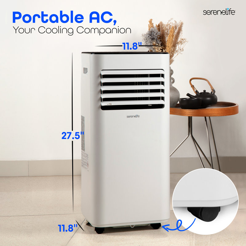Climatiseur portatif Serenelife 8 000 BTU - Climatiseur compact 3 en 1 pour pièce jusqu'à 300 pieds carrés Pi. - Unité CA de plancher avec télécommande - Roulettes universelles, ensemble de fixation de fenêtre