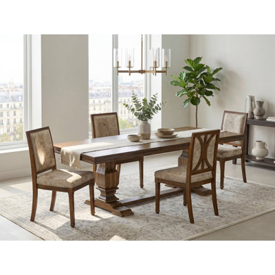 Ensemble de salle à manger 5 pièces comprenant une table de cuisine et 4 chaises de salle à manger en similicuir gris foncé avec dossier haut - Finition noyer antique